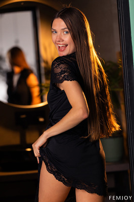 Georgia Black Dress Strip In Warm Lit Interior - 01