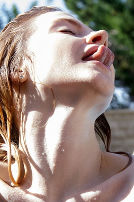 Alice May Wades Out Of The Pool And Spreads Across A Red Velvet Lounger - 17