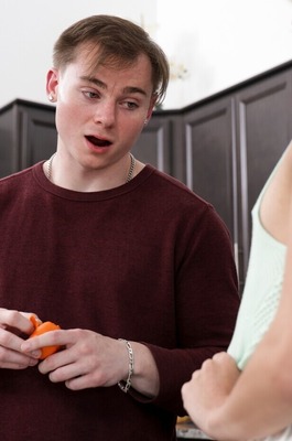 Cheerleader Kait Tugs A Mint Tank Aside To Show Her Pierced Nipples In The Kitchen - 03