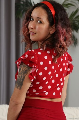 Kora Peels The Polka Wrap After The Red Mini - 01