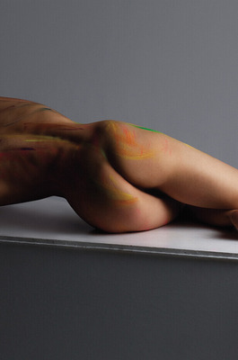 Kira Dikhtyar Arches Her Painted Body Across A Studio Ledge - 00