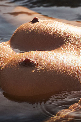 Brunette On Rocky Beach & Wet Natural Tits - 17